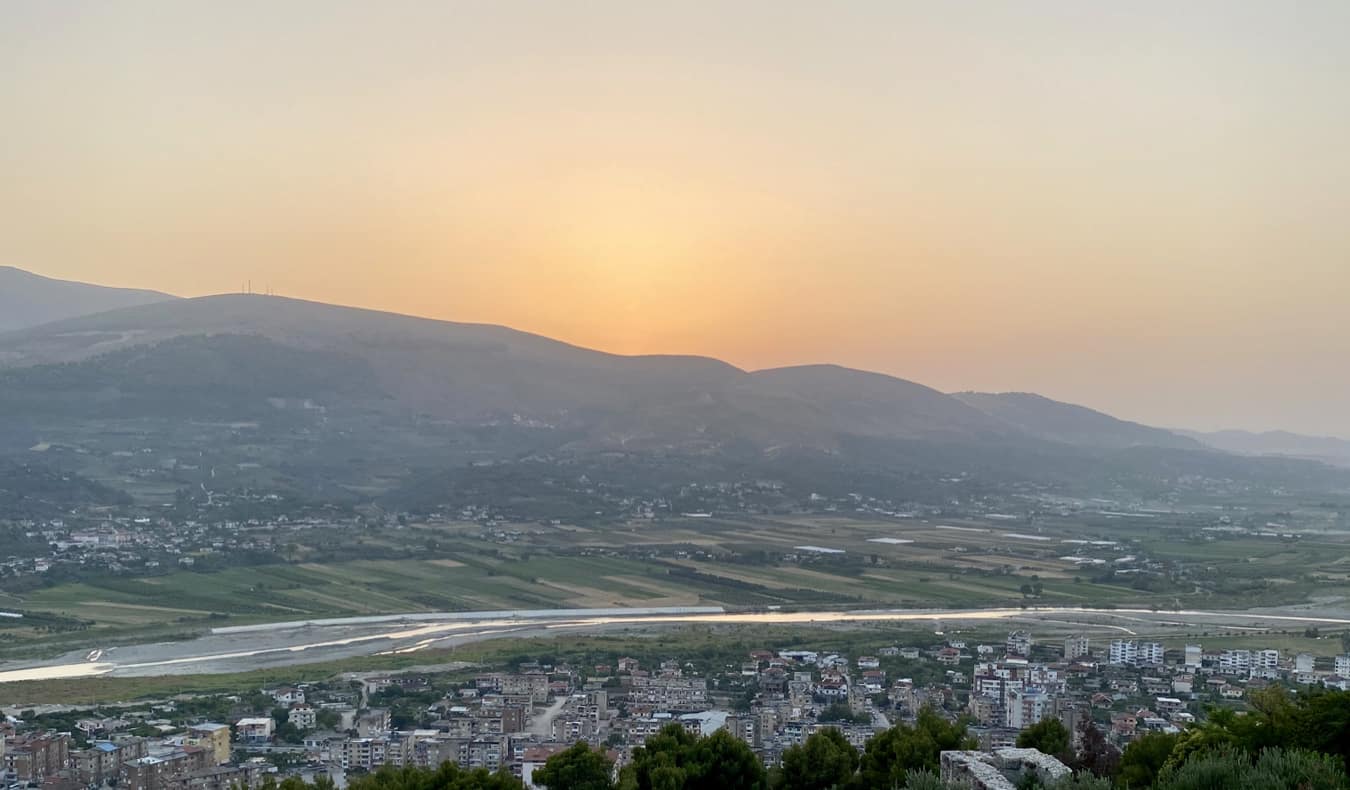 The sunset over the mountains in Albania