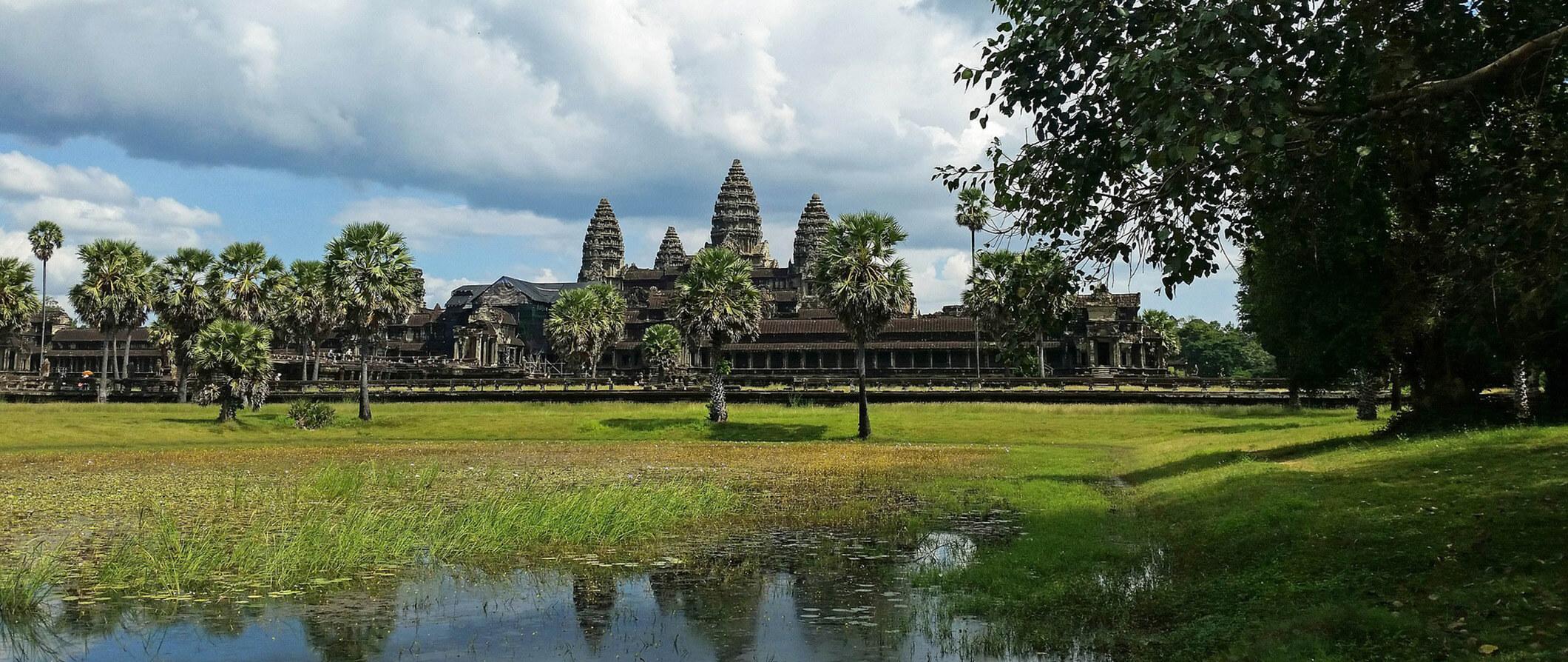 The ancient Angkor Wat temple in Cambodia reflected in wateer