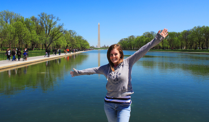 Girl posing in from of the mall in Washington dc