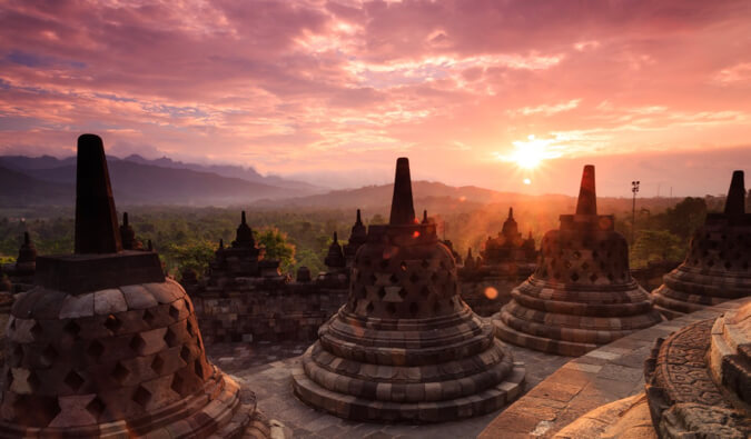 A sunrise photo at Borobudur in Indonesia