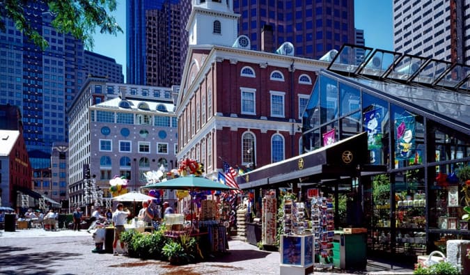 a sunny day in downtown Boston during a walking tour of the city