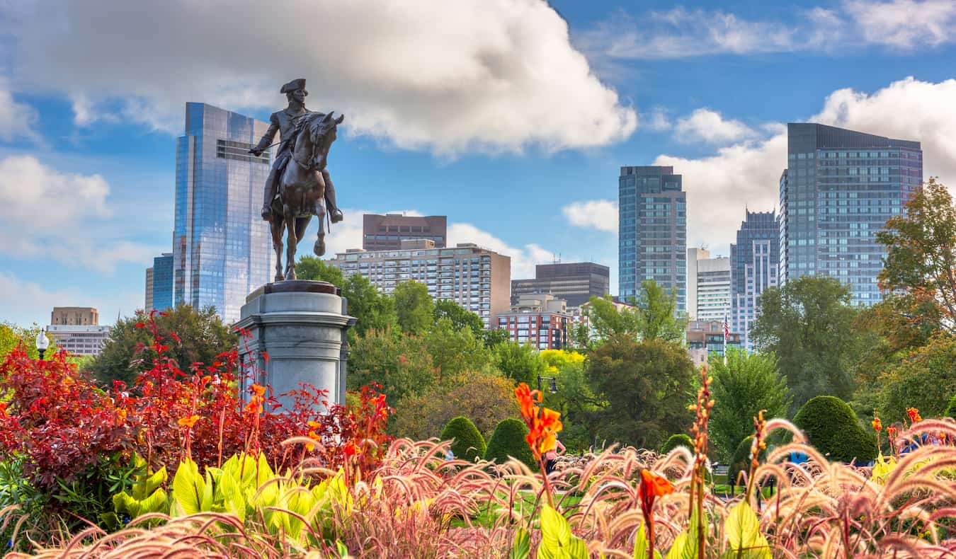 A statue in a relaxing park on a sunny day in Boston, USA