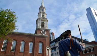 a historical actor leading a walking tour in Boston