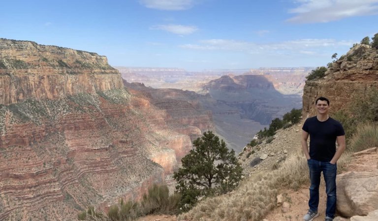 Nomadic Matt hiking the Grand Canyon in Arizona