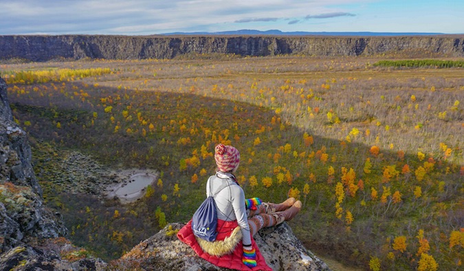 backpacker dressed appropriately and fun for the climate