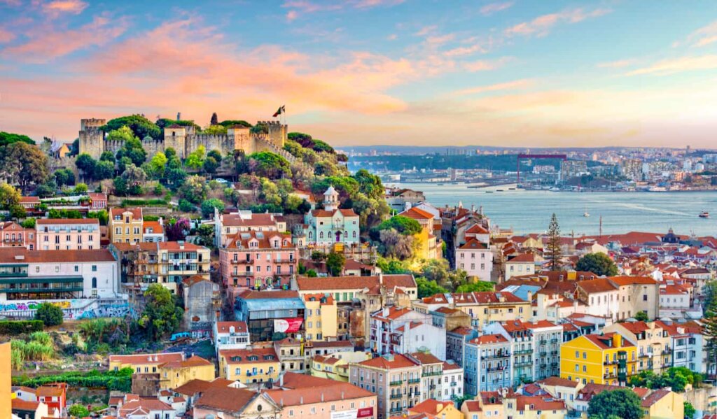 Colorful rooftops over Lisbon, Portugal during a bright and sunny summer day