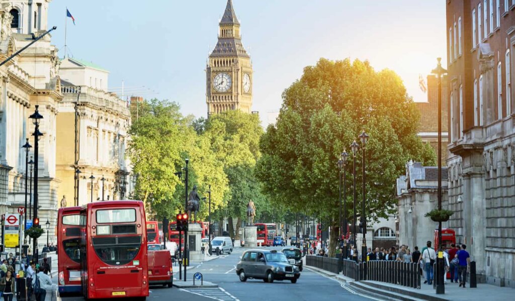 A sunny day in beautiful London, England with Big Ben in the distance