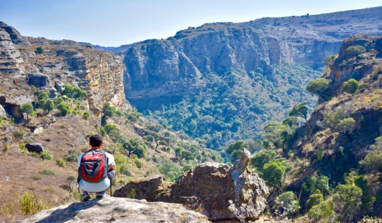 Nomadic Matt overlooking a valley in the country of Madagascar