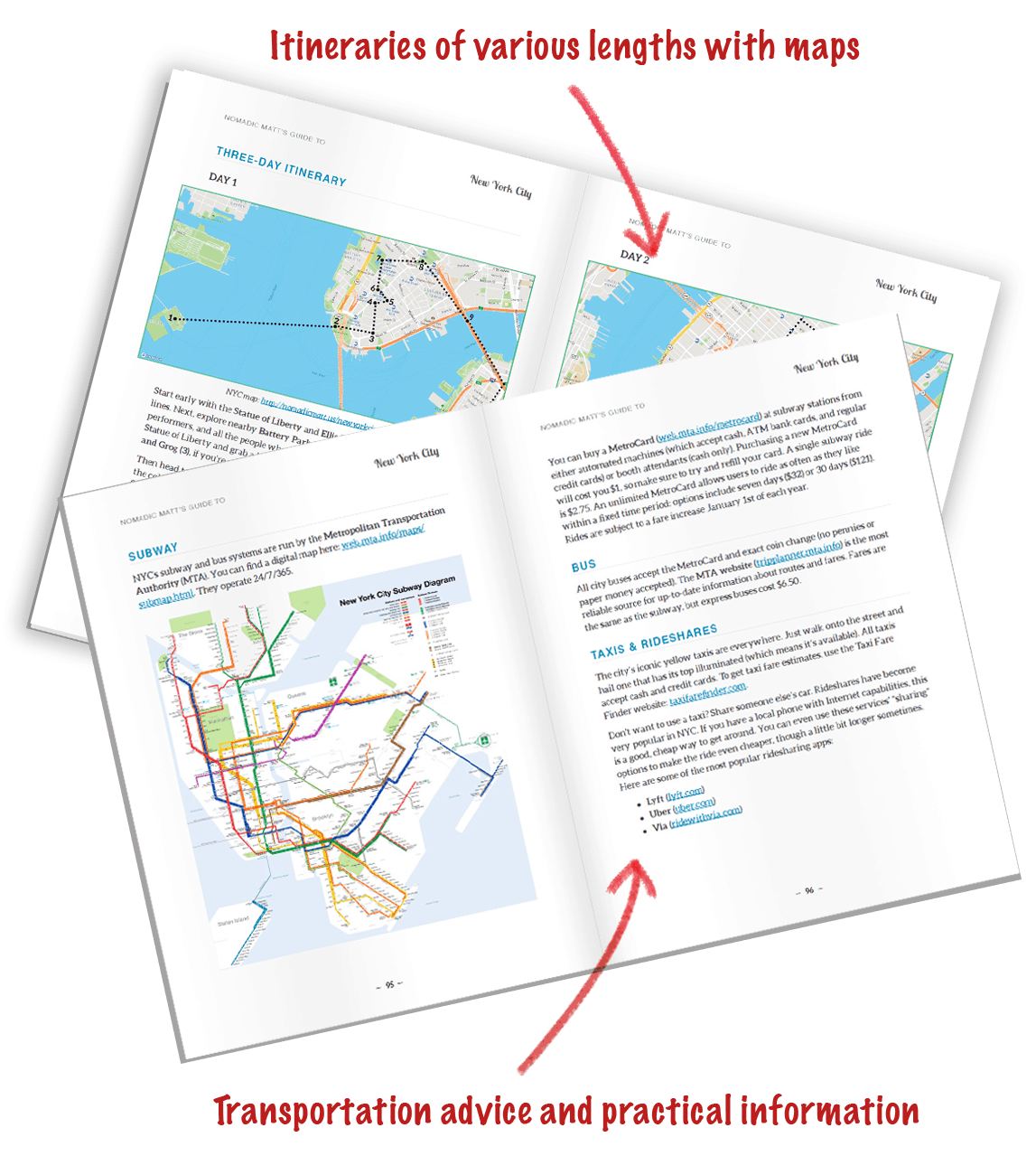 screenshot of itineraries from the guidebook