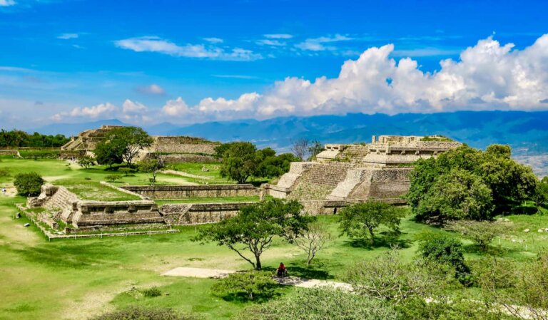 A sunny day over the historic Monte Alban ruins near Oaxaca, Mexico