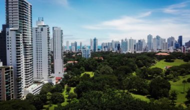 The skyline of Panama City, Panama on a sunny day