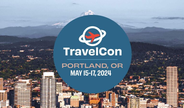 A screenshot of the TravelCon 2024 homepage for the conference in Portland, OR