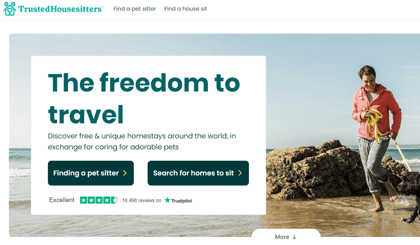 Screenshot from the homepage of the TrustedHousesitters website