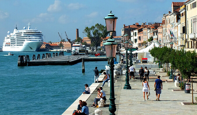 Tourists walking in Venice