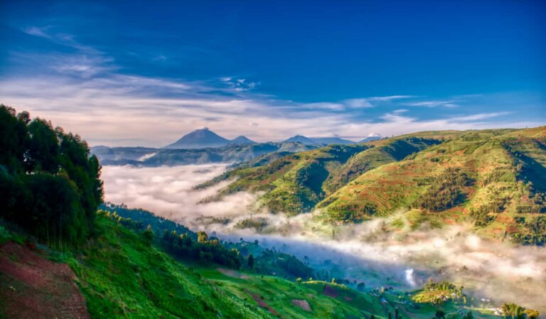 The lush and rugged hills and jungles of beautiful rural Uganda