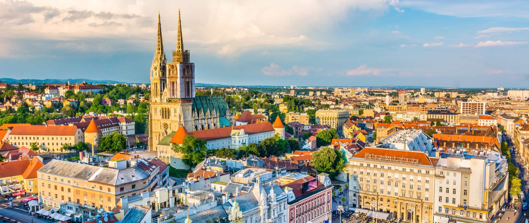 The skyline of Zagreb, Croatia on a bright and sunny summer day